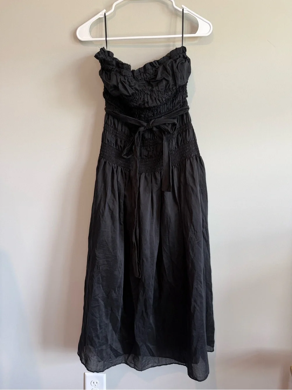 Moon River Smocked Strapless Black Midi Dress - Picture 7 of 15